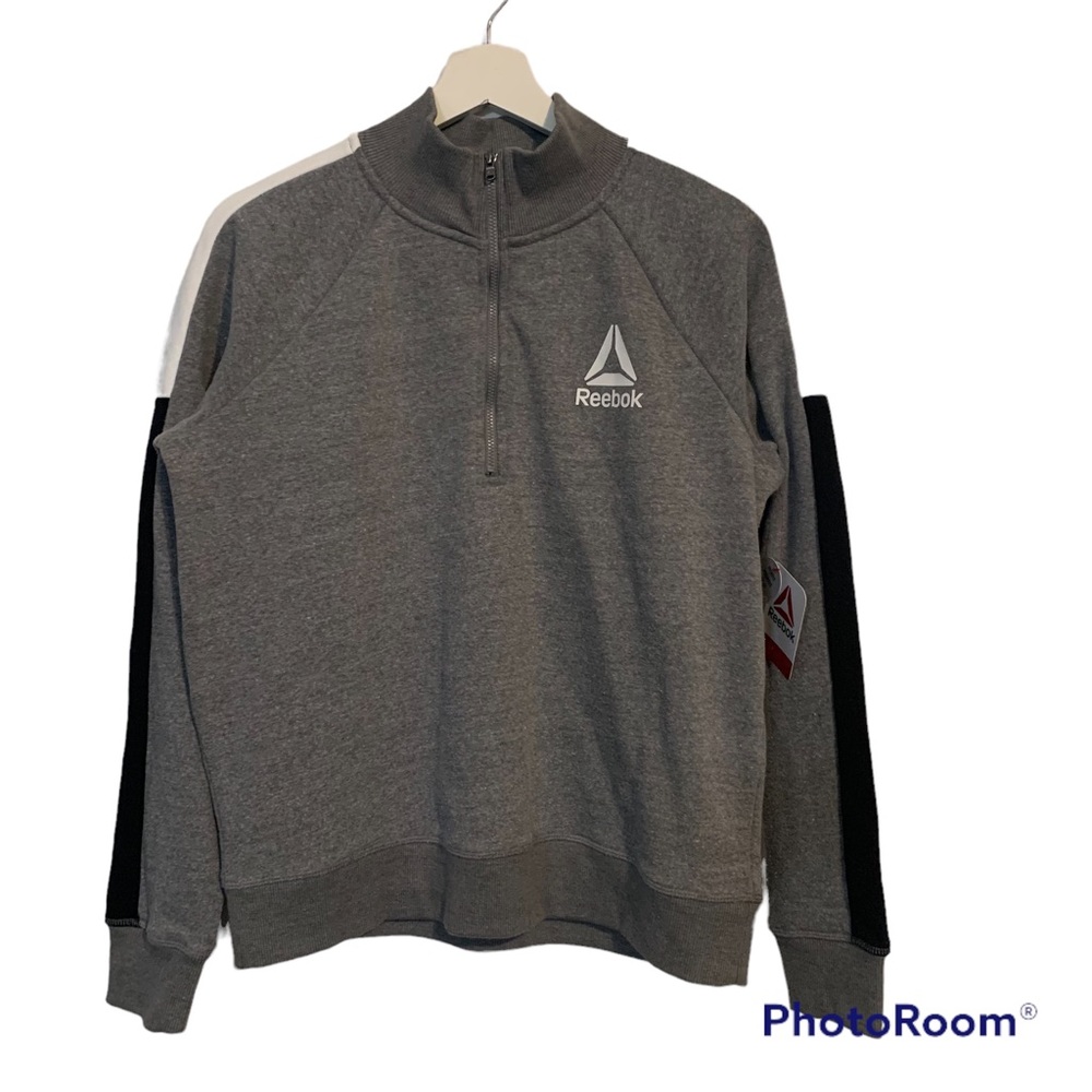 Reebok Medium color block quarter zip flint grey heathered long sleeve pullover